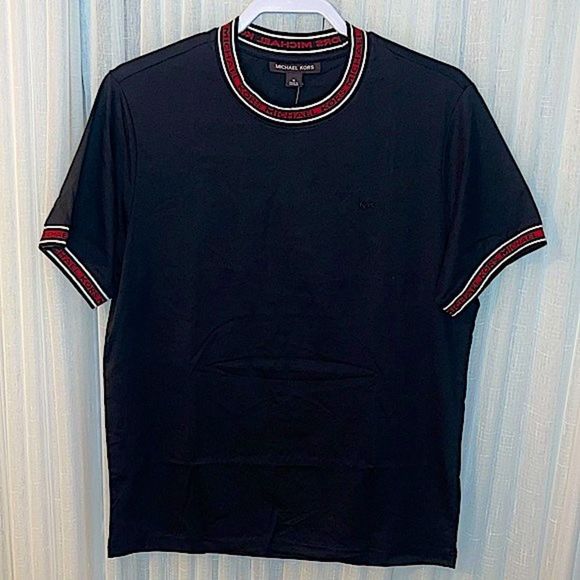 Michael Kors MK T-shirt black red white trim Mens Size Small Medium Large NWT - Picture 1 of 14